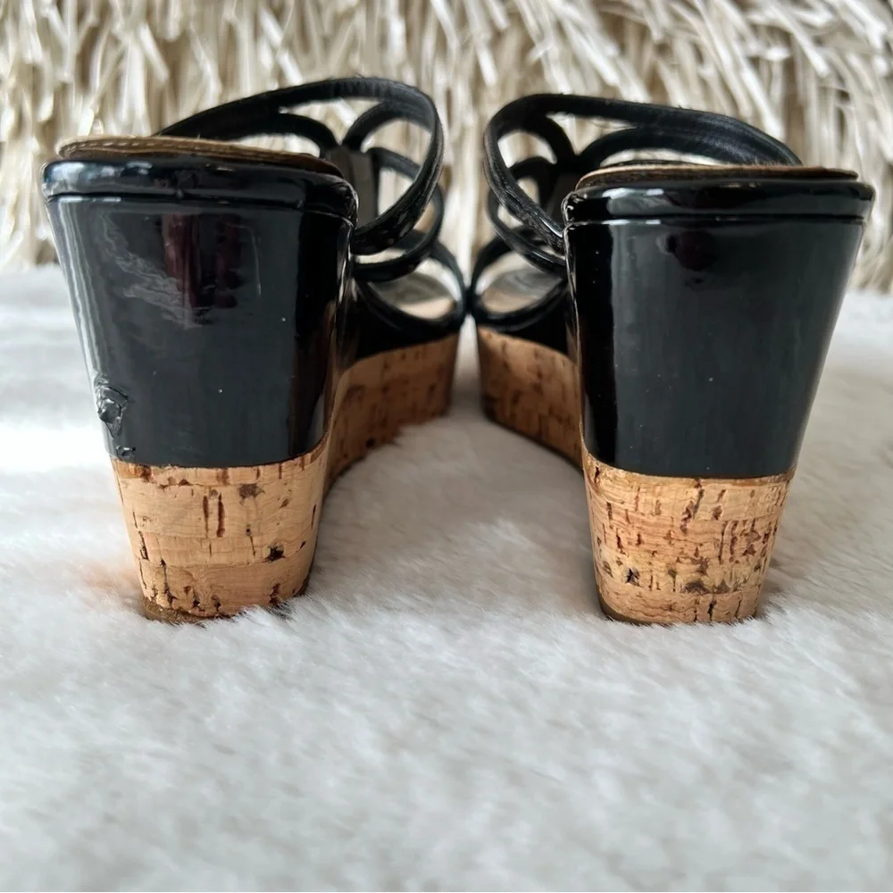 PRADA 35.5 Black Patent Leather Cage Espadrilles 5.5 6